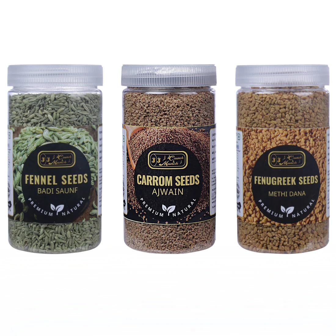 Digestive Super Seeds Combo Pack, Carom 170g, Fenugreek 250g, Fennel 170g, 3 Glass Jars, 590g Total