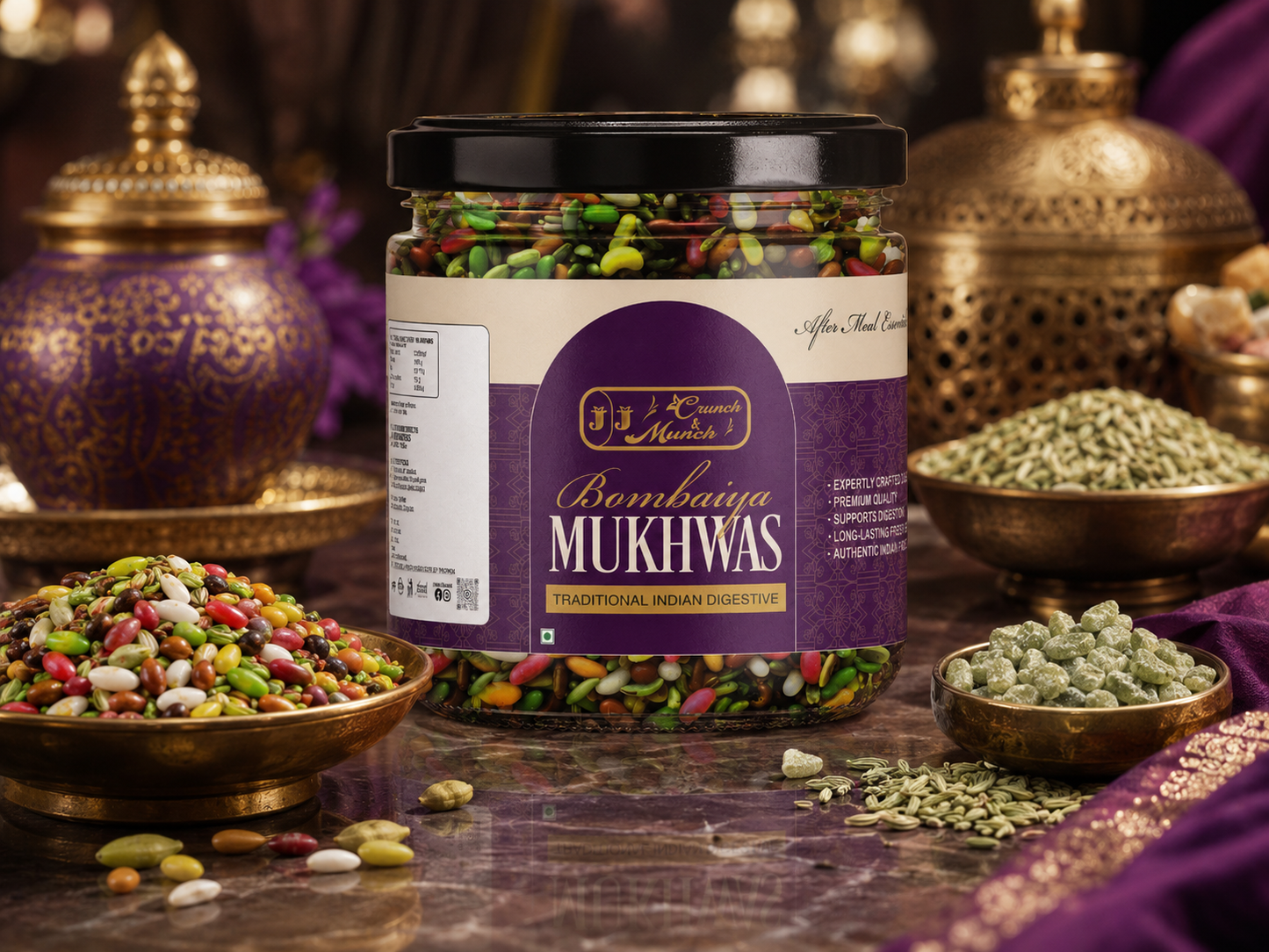 JJ Crunch & Munch Bombaiya Mukhwas – Premium Traditional Indian Digestive After-Meal Freshener