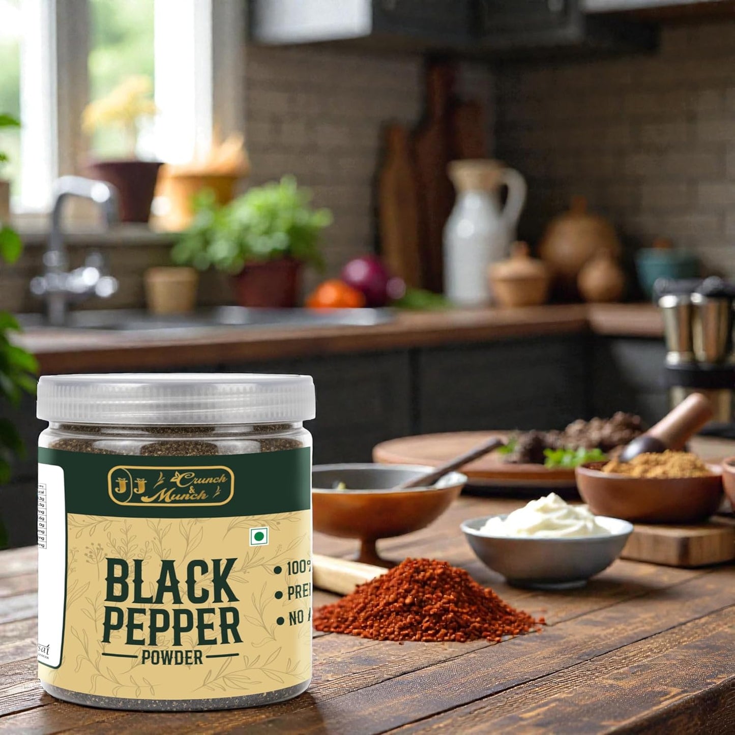 J J crunch N munch Black Pepper Powder 50 Gram (Kali Mirch Powder) – Premium Ground Black Pepper Spice for Indian Cooking, Seasoning & Table Use – Uniform Fine Powder – Pure Quality Indian Spice