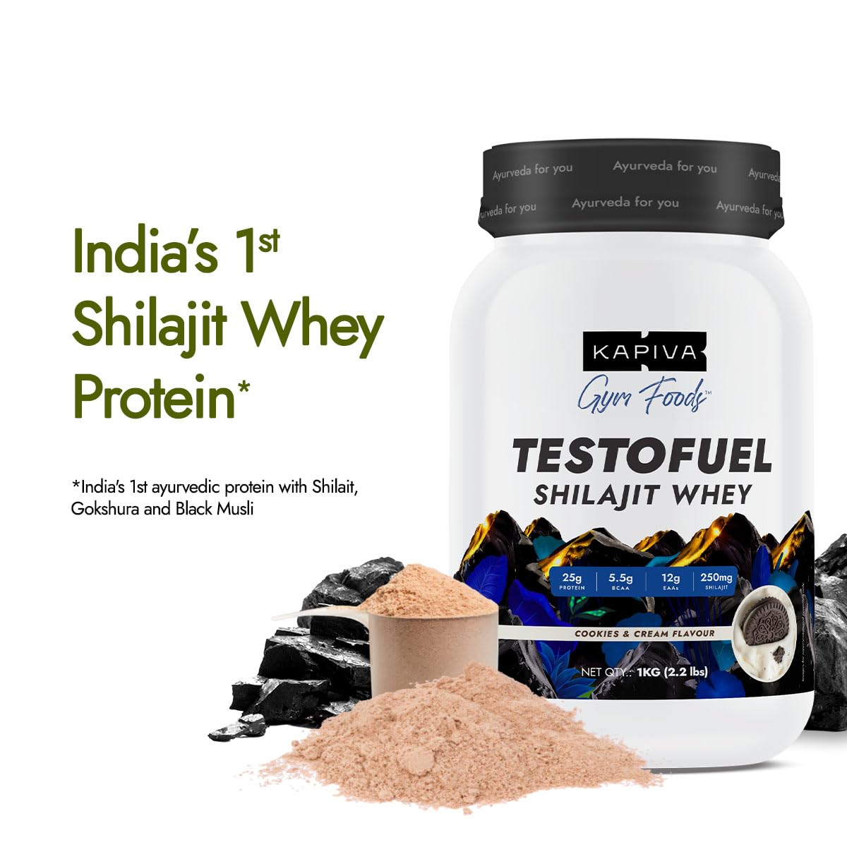 Kapiva Testofuel Shilajit Whey Protein 1kg Cookies & Cream