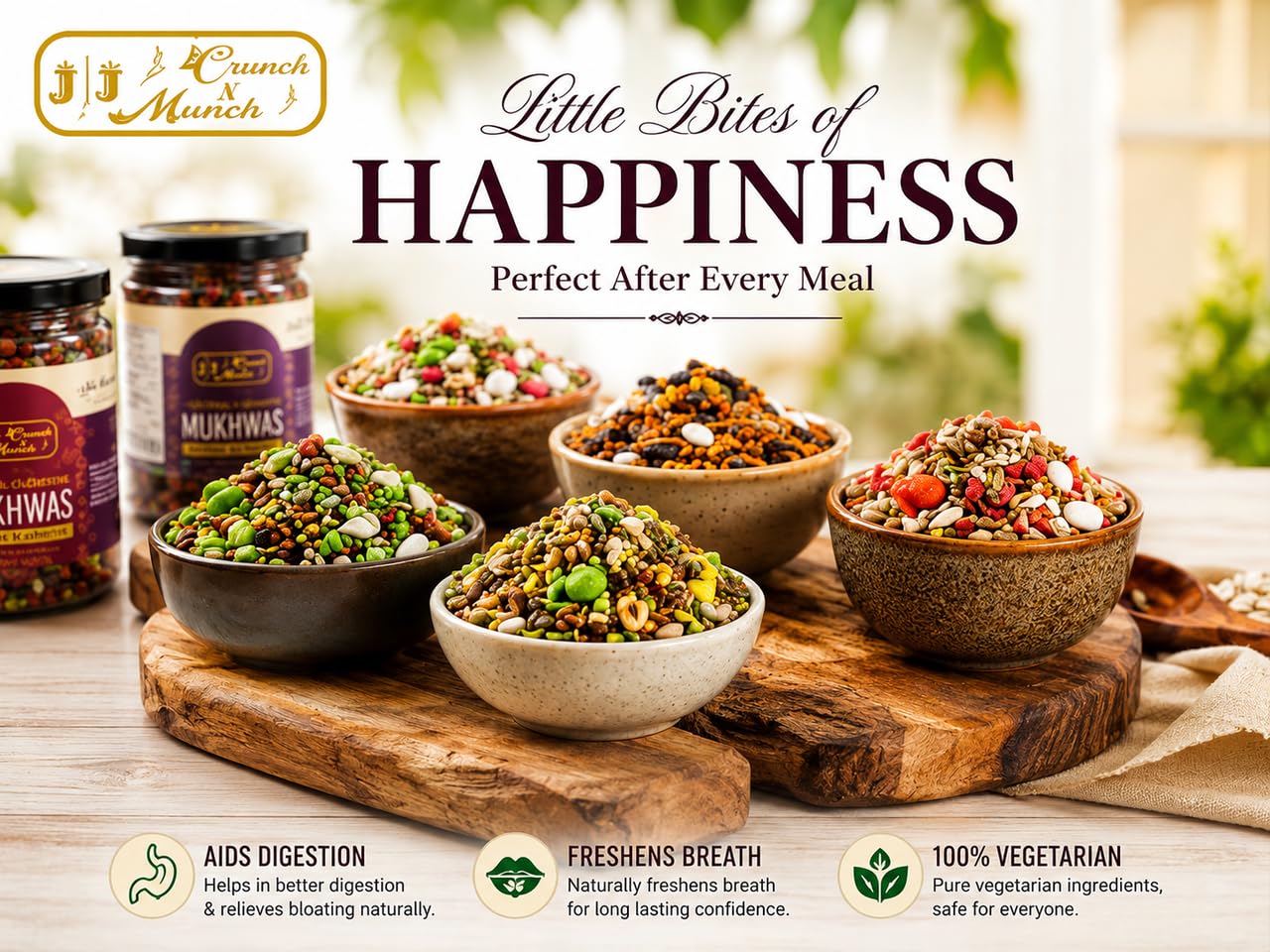 J J Crunch N Munch Mukhwas Combo Pack | Gulab Khajur & Sweet Neem Mukhwas | Traditional Indian Mouth Freshener & Digestive | 150g Each (Pack of 2)