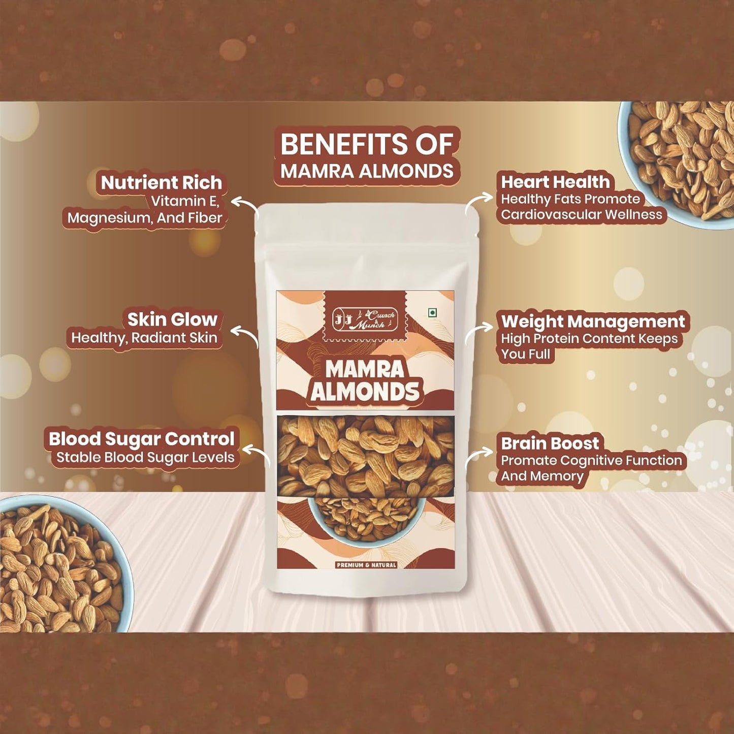 J J Crunch N Munch Mamra Almonds 200g | Premium Raw Mamra Badam | 100% Natural | Fresh & Crunchy