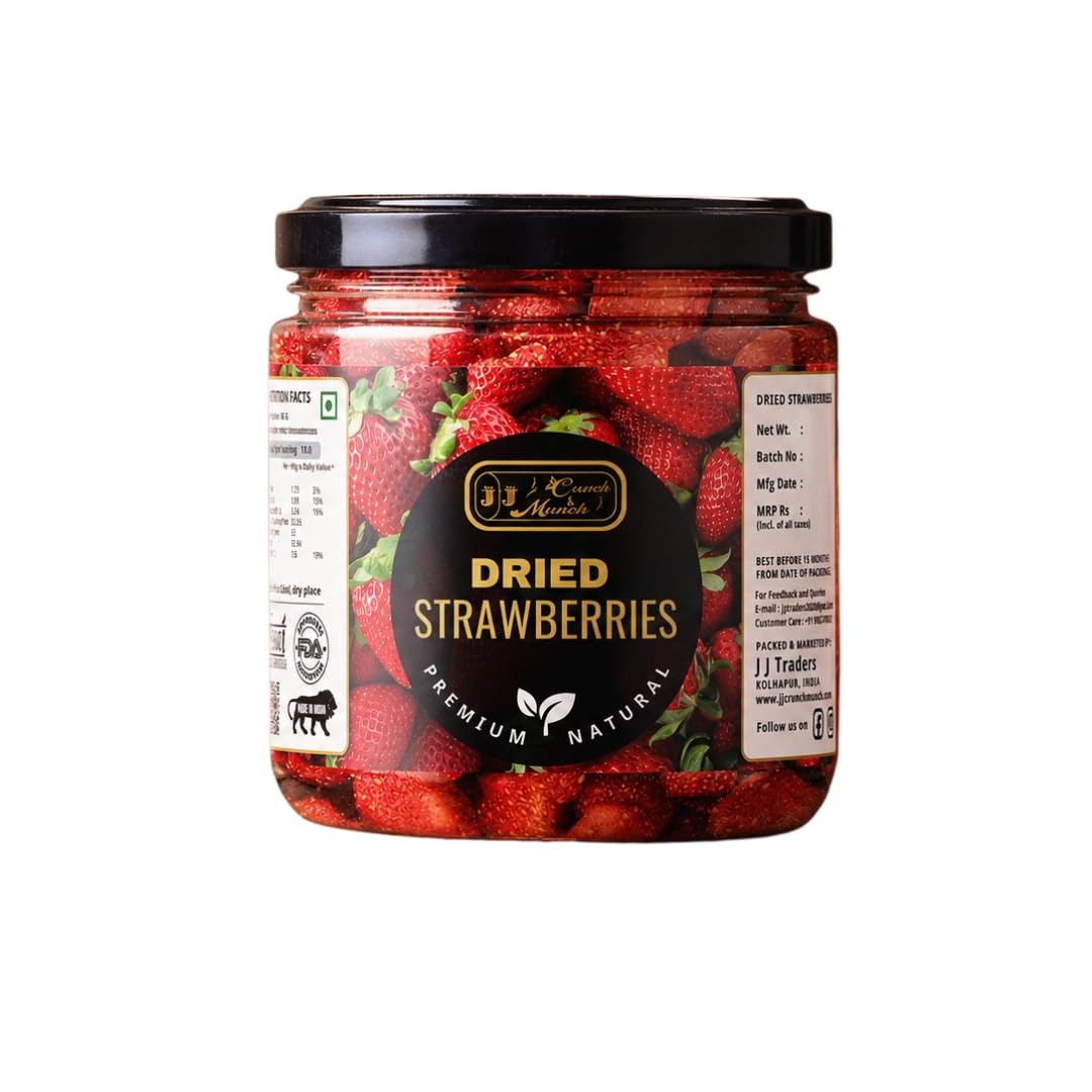 J J Crunch N Munch Dried Strawberries - Healthy Cranberry Snacks for Kids & Adults, Fiber-Rich Berries, High in Antioxidants, Naturally Sweet, No Added Preservatives, Tasty & Healthy