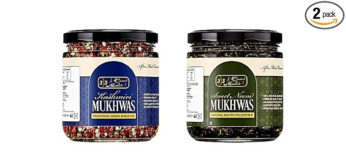 J J Crunch N Munch Kashmiri Mukhwas and Sweet Neem Combo, 2 Jars, 150g Each