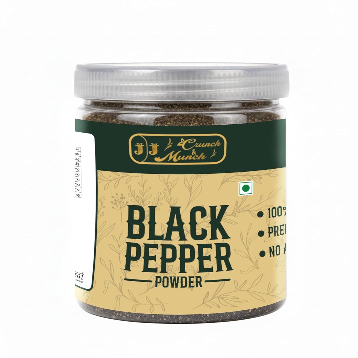 J J crunch N munch Black Pepper Powder 50 Gram (Kali Mirch Powder) – Premium Ground Black Pepper Spice for Indian Cooking, Seasoning & Table Use – Uniform Fine Powder – Pure Quality Indian Spice