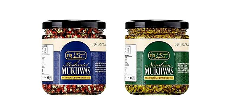 J J Crunch N Munch Kashmiri Mukhwas and Namkeen Traditional Indian Digestive After Meal Snack Mix, 150g Each, Pack of 2