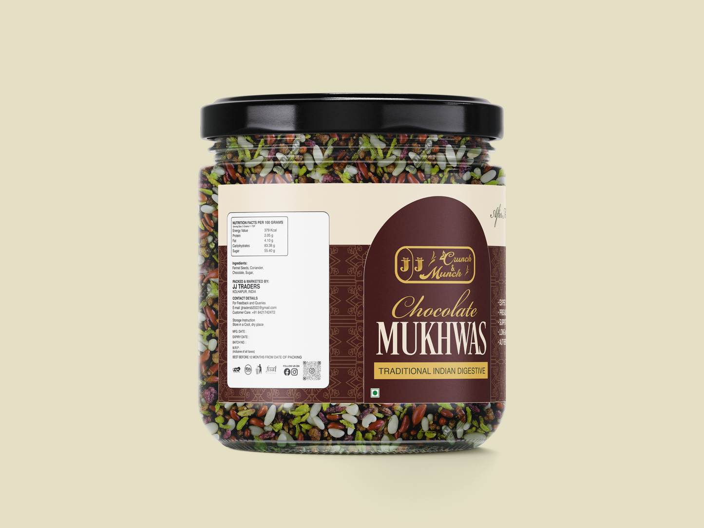 JJ Crunch & Munch Chocolate Mukhwas – Premium Traditional Indian Digestive After-Meal Freshener