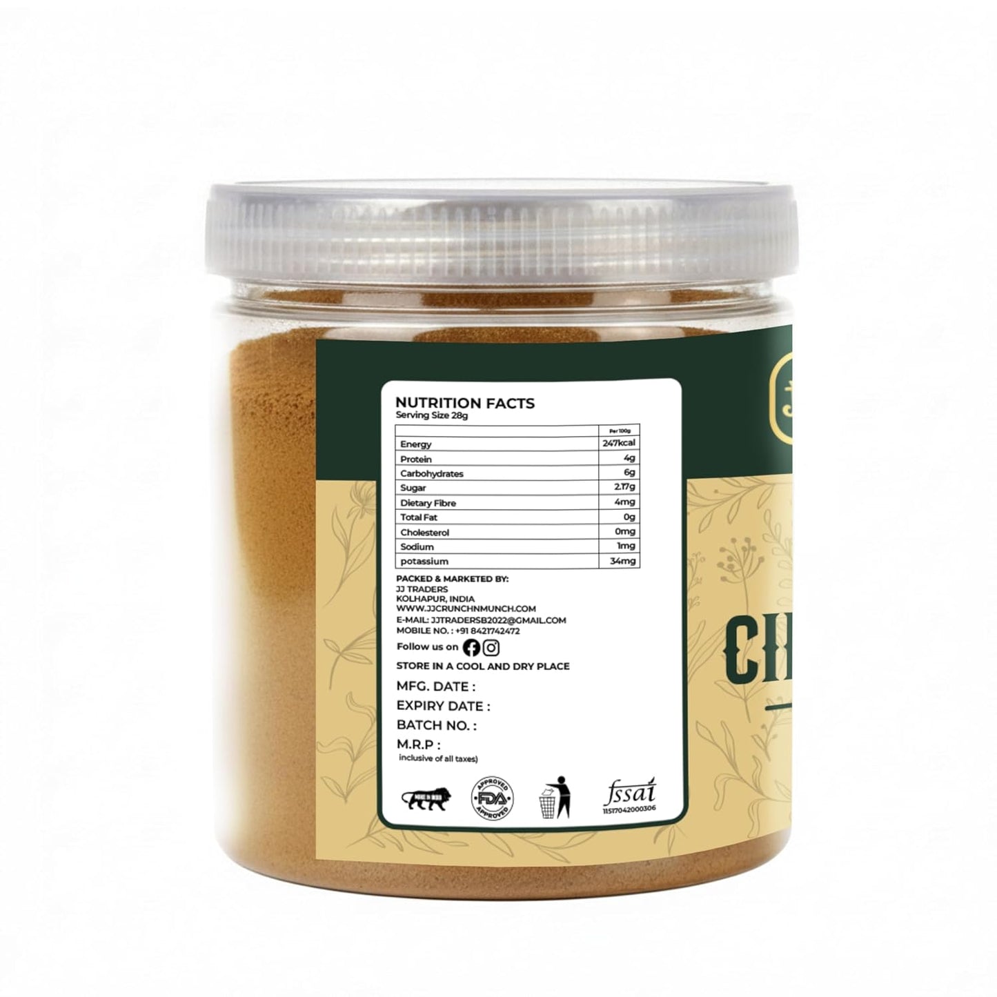 J J crunch N munch Cinnamon Powder 50 Gram - Dalchini Powder - 100% Pure & Natural | Finely Ground Aromatic Spice for Tea, Baking & Cooking | No Added Colors or Preservatives