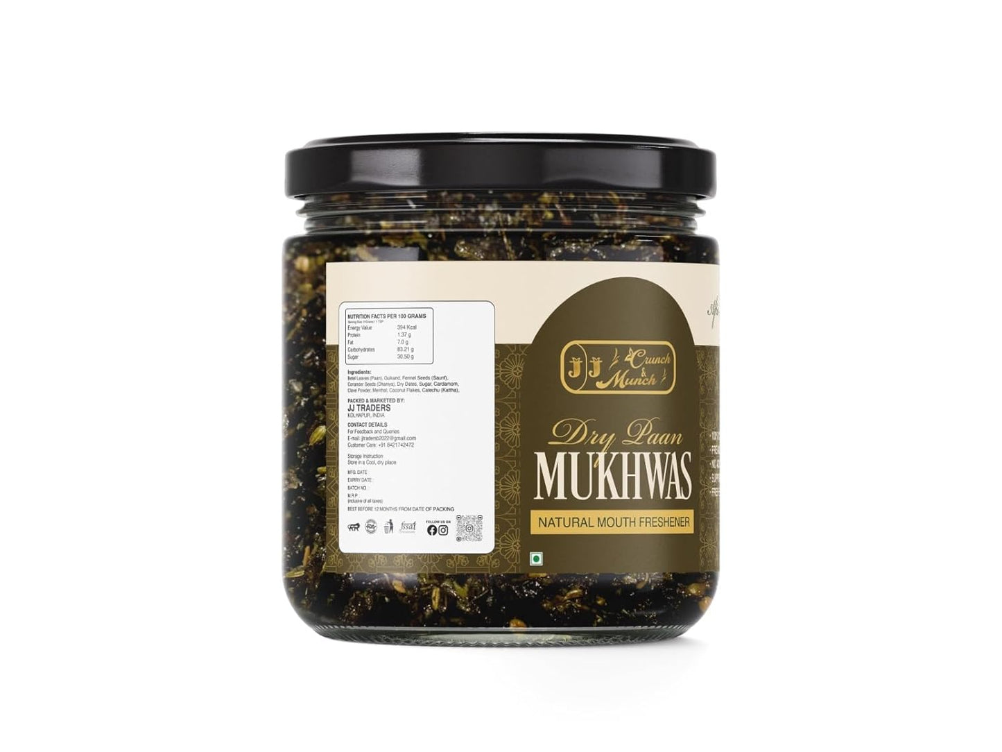 J J Crunch N Munch Dry Paan Mukhwas, Natural Mouth Freshener, 100% Natural Ingredients, No Added Preservatives