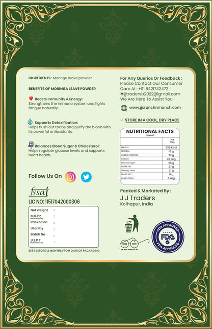 Organic Moringa Powder 70 Gram – 100% Pure Natural Leaf Powder | Herbal Supplement | Culinary & Smoothie Ingredient | Vegan, Non-GMO, No Additives