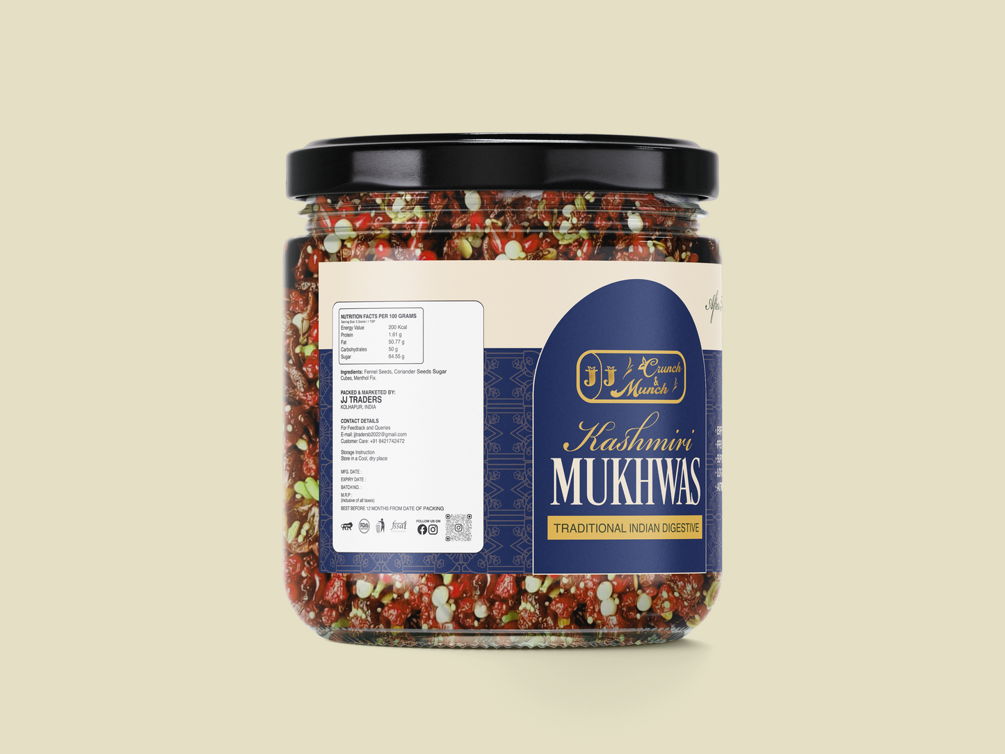 JJ Crunch & Munch Kashmiri Mukhwas – Premium Traditional Indian Digestive Mouth Freshener | After-Meal Refreshing Blend | Authentic Kashmiri Flavor