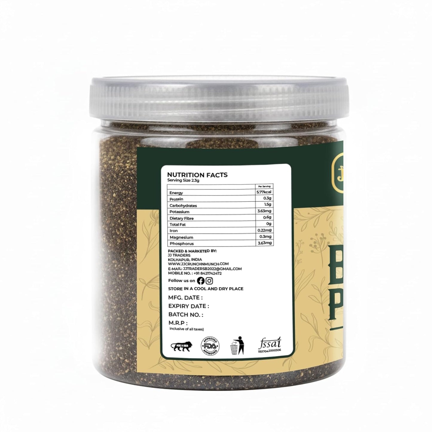 J J crunch N munch Black Pepper Powder 50 Gram (Kali Mirch Powder) – Premium Ground Black Pepper Spice for Indian Cooking, Seasoning & Table Use – Uniform Fine Powder – Pure Quality Indian Spice
