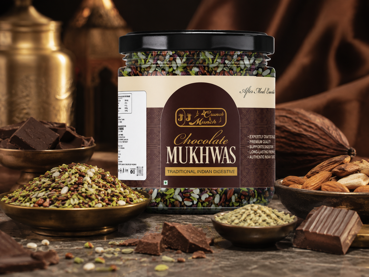 JJ Crunch & Munch Chocolate Mukhwas – Premium Traditional Indian Digestive After-Meal Freshener