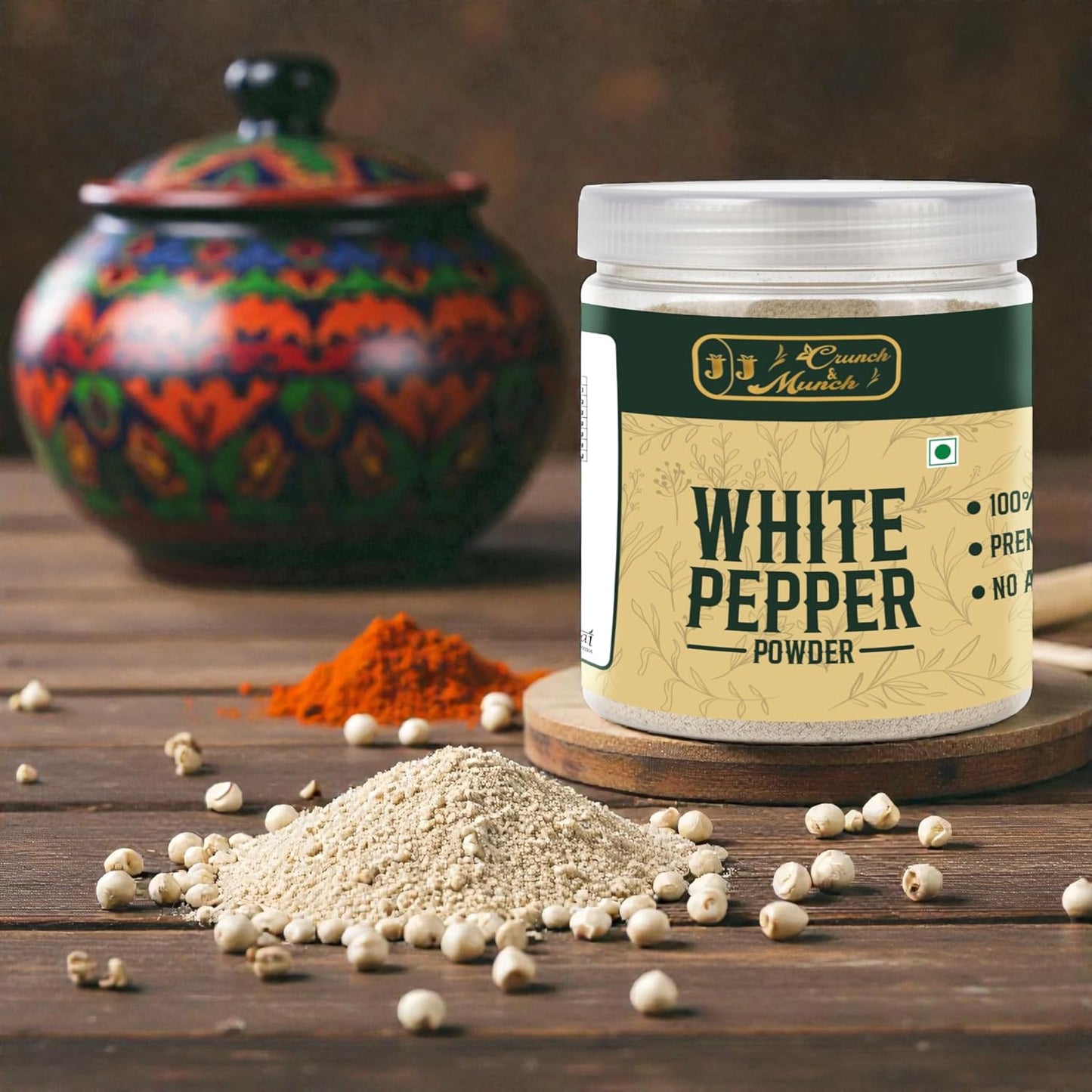 J J crunch N munch White Pepper Powder 70g | Pure Safed Kali Mirch Powder | Finely Ground Mild Spice | No Preservatives | For Soups, Sauces & Cooking