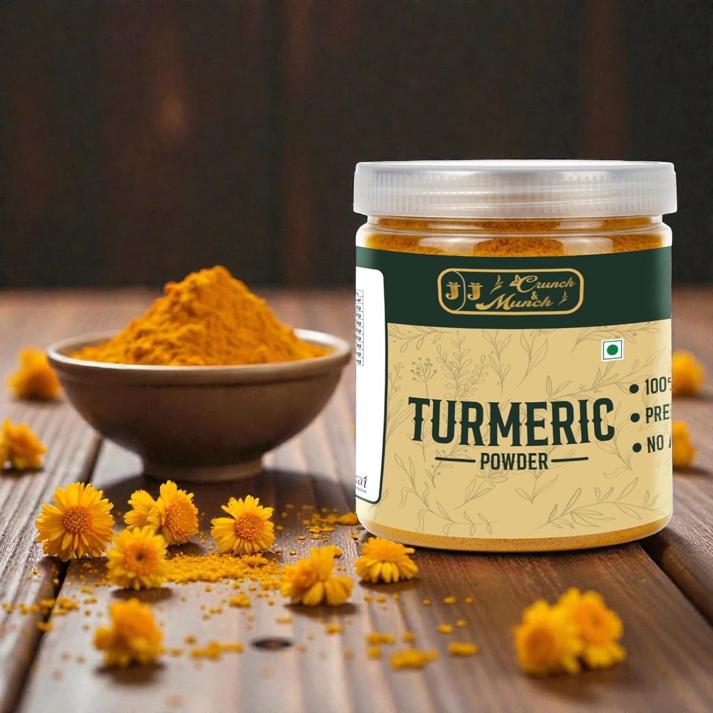 J J crunch N munch Turmeric Powder 100g | Pure Haldi Powder | Natural Color & Aroma | Finely Ground Spice | No Preservatives | For Indian Cooking