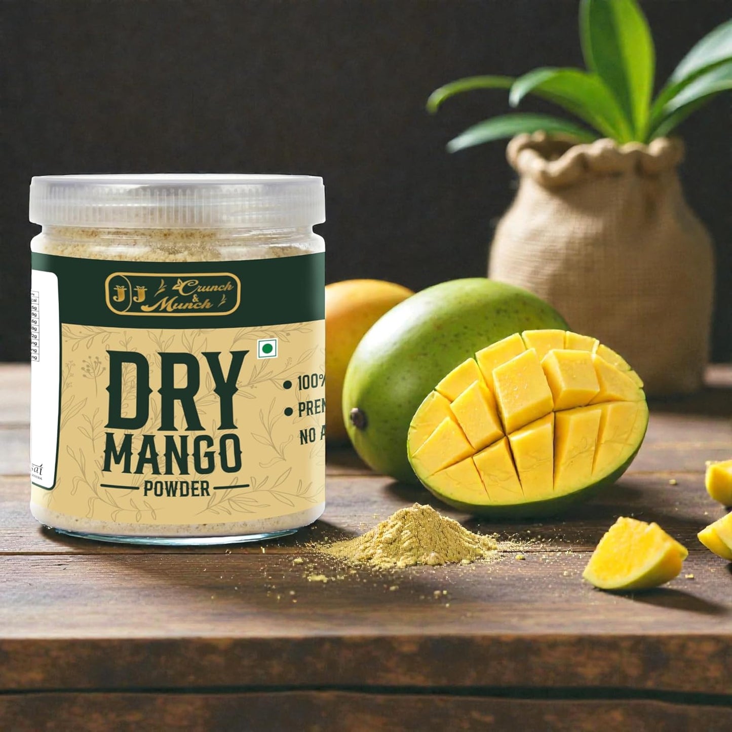 J J crunch N munch Dry Mango Powder 100 Gram - Amchur Powder - 100% Pure & Natural | Tangy Sour Spice for Chaats, Curries & Marinades | No Added Colors or Preservatives