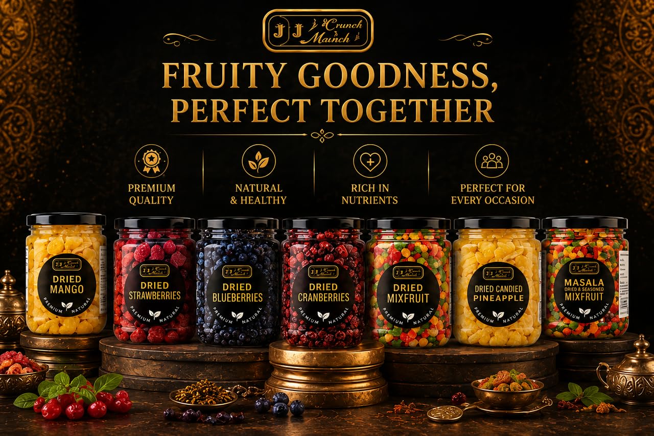 J J Crunch N Munch Dried Blueberries and Cranberries and Masala Mix Fruit, 120g Each, Combo Pack of 3 | Ready to Eat Dried Fruit Snack | No Artificial Colours