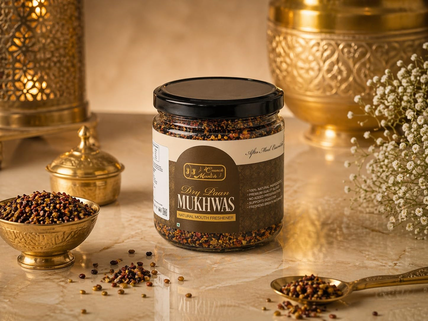 J J Crunch N Munch Dry Paan Mukhwas, Natural Mouth Freshener, 100% Natural Ingredients, No Added Preservatives