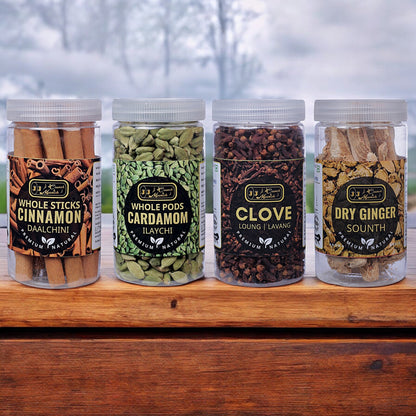 Masala Magic: Cardamom, Cinnamon, Clove, & Dry Ginger | Tea Time Essentials: Aromatic Spice Quartet