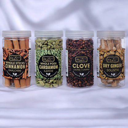 Masala Magic: Cardamom, Cinnamon, Clove, & Dry Ginger | Tea Time Essentials: Aromatic Spice Quartet