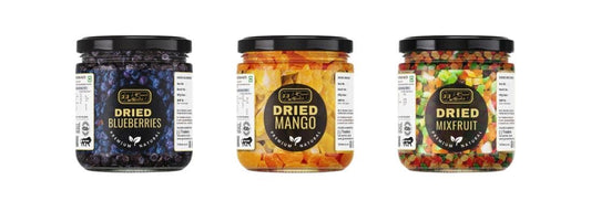 J J Crunch N Munch Dried Blueberries and Mango and Mix Fruit, 120g Each, Combo Pack of 3 | Ready to Eat Dried Fruit Snack | No Artificial Colours | Premium Fruit Mix