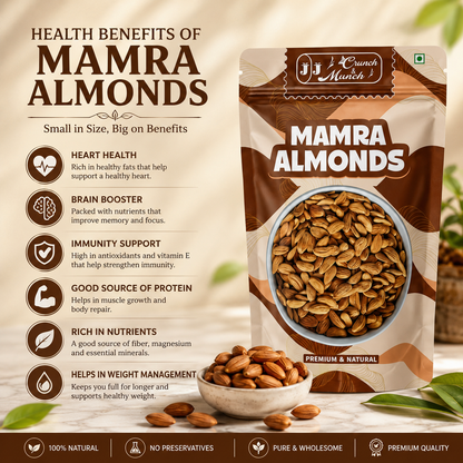 J J Crunch N Munch Mamra Almonds 200g | Premium Raw Mamra Badam | 100% Natural | Fresh & Crunchy