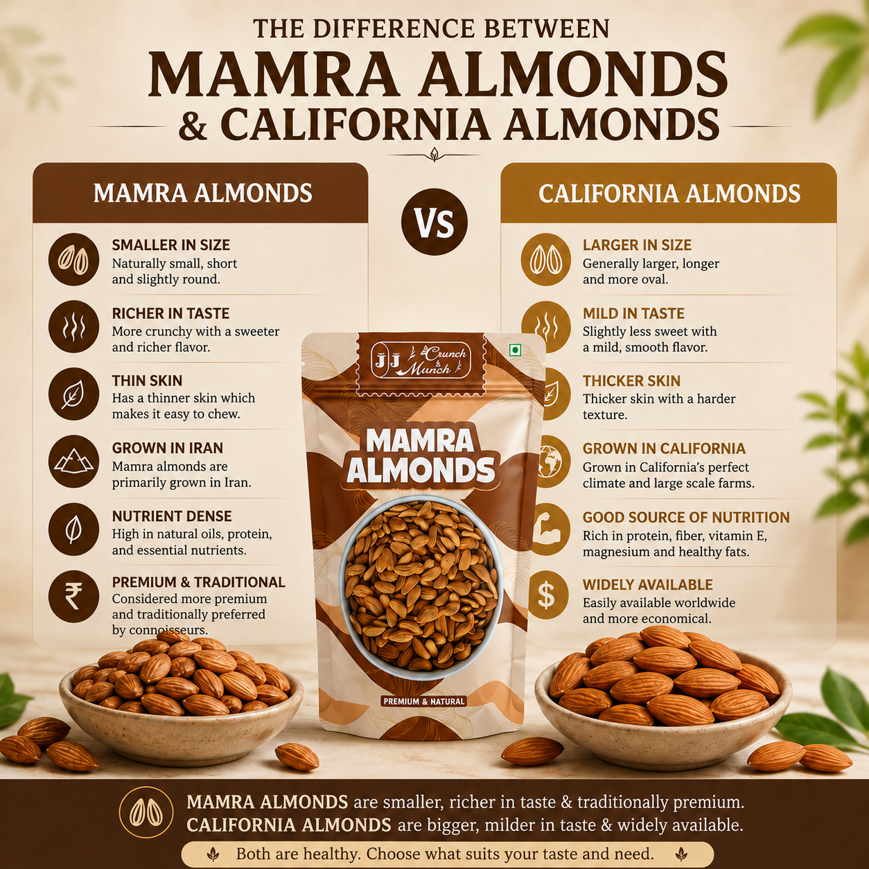 J J Crunch N Munch Mamra Almonds 200g | Premium Raw Mamra Badam | 100% Natural | Fresh & Crunchy