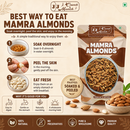 J J Crunch N Munch Mamra Almonds 200g | Premium Raw Mamra Badam | 100% Natural | Fresh & Crunchy