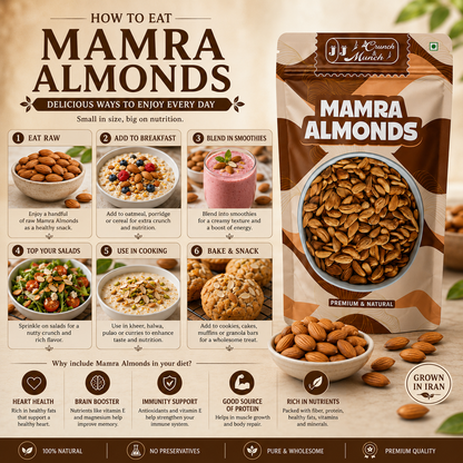 J J Crunch N Munch Mamra Almonds 200g | Premium Raw Mamra Badam | 100% Natural | Fresh & Crunchy