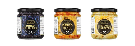 J J Crunch N Munch Dried Blueberries and Mango and Candied Pineapple, 120g Each, Combo Pack of 3 | Ready to Eat Dried Fruit Snack | No Artificial Colours