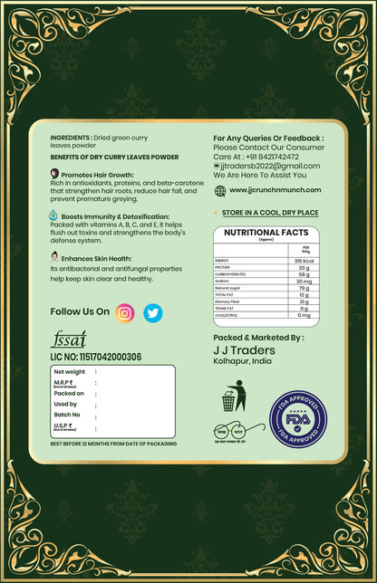 Curry Leaf Powder (Kadi Patta Powder) – Natural & Aromatic Indian Spice | 70g | Pure, No Additives – Perfect for Indian Curries, Chutneys, Snack
