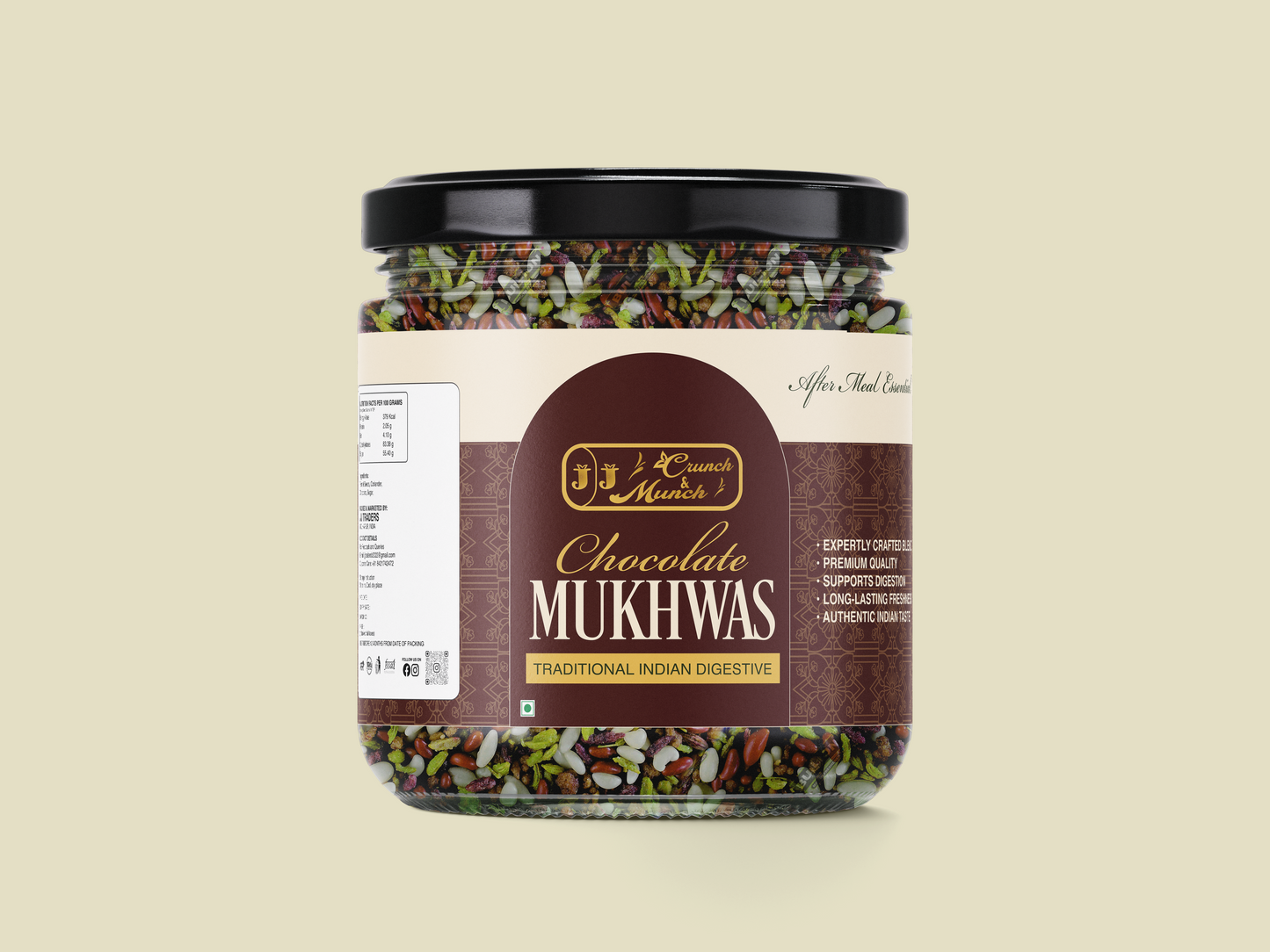 JJ Crunch & Munch Chocolate Mukhwas – Premium Traditional Indian Digestive After-Meal Freshener