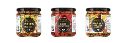 J J Crunch N Munch Dried Mix Fruit and Strawberries and Masala Mix Fruit, 120g Each, Combo Pack of 3 | Ready to Eat Dried Fruit Snack | No Artificial Colours