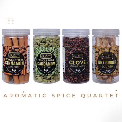 Masala Magic: Cardamom, Cinnamon, Clove, & Dry Ginger | Tea Time Essentials: Aromatic Spice Quartet