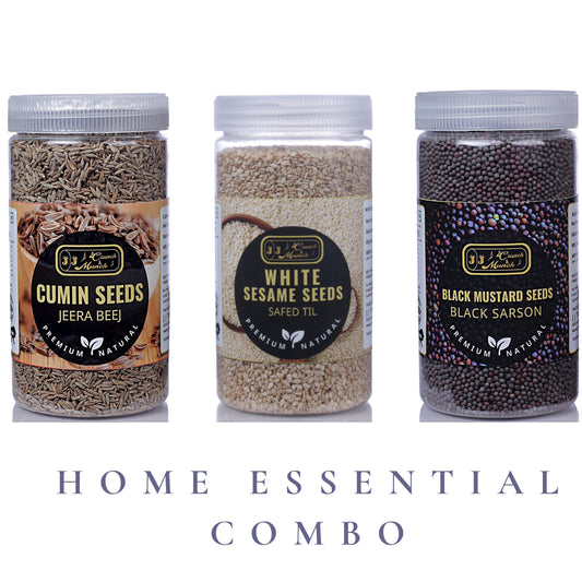 Home Essential Combo - Cumin, Sesame, and Mustard Seeds for Everyday Cooking