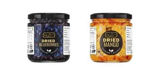 Dried Blueberries & Dried Mango Combo | Premium Natural Dried Fruit | Healthy Antioxidant-Rich Snack | High Fiber | No Artificial Flavours | 150g Each | Pack of 2