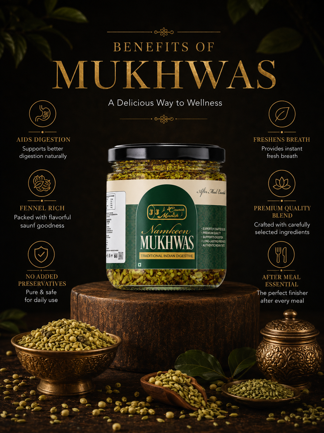 JJ Crunch & Munch Namkeen Mukhwas – Premium Traditional Indian Digestive & After-Meal Freshener