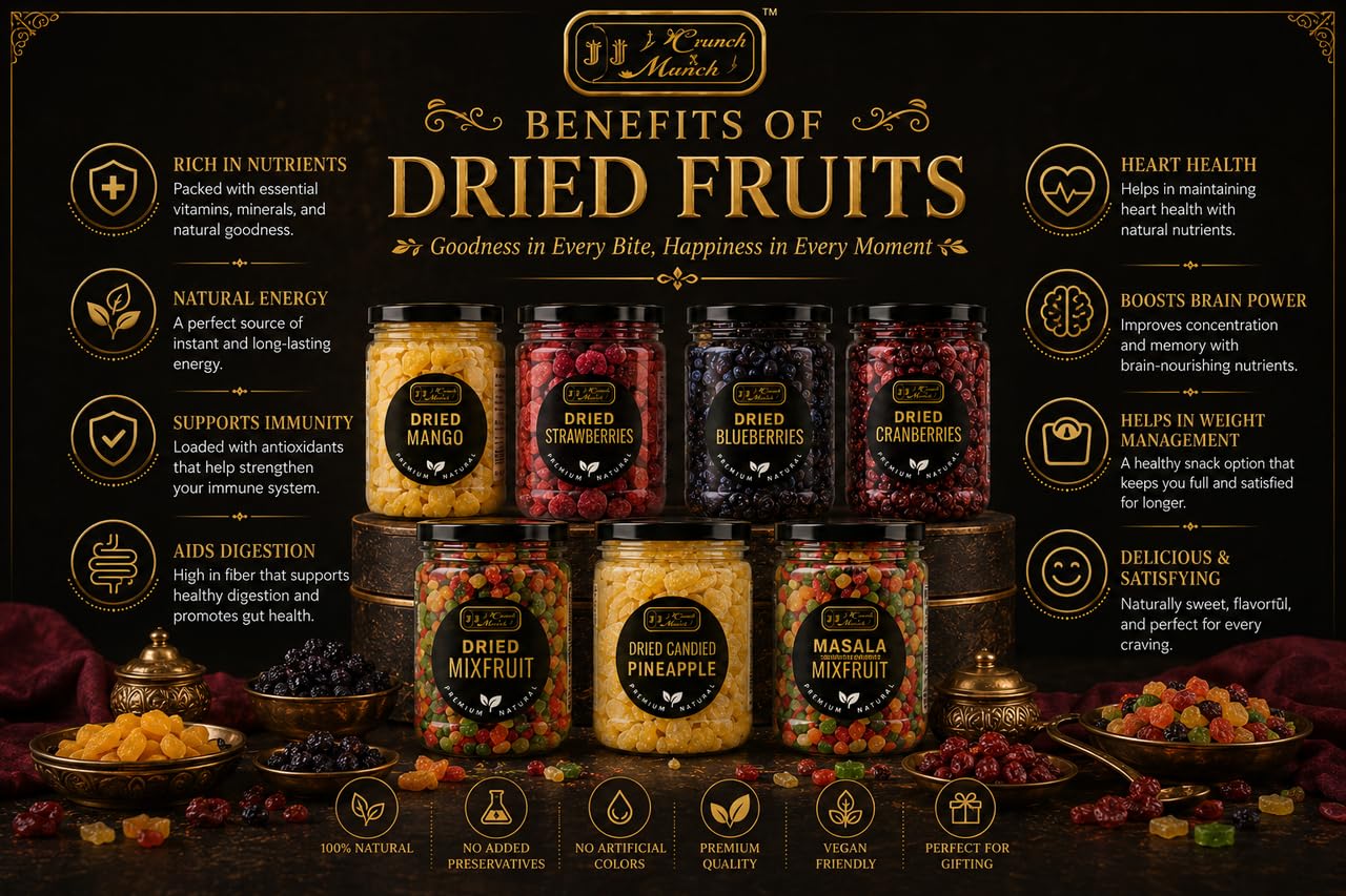 J J Crunch N Munch Dried Blueberries and Dried Cranberries, 120g Each, Combo Pack of 2 | Ready to Eat Dried Fruit Snack | No Artificial Colours | Premium Fruit Mix