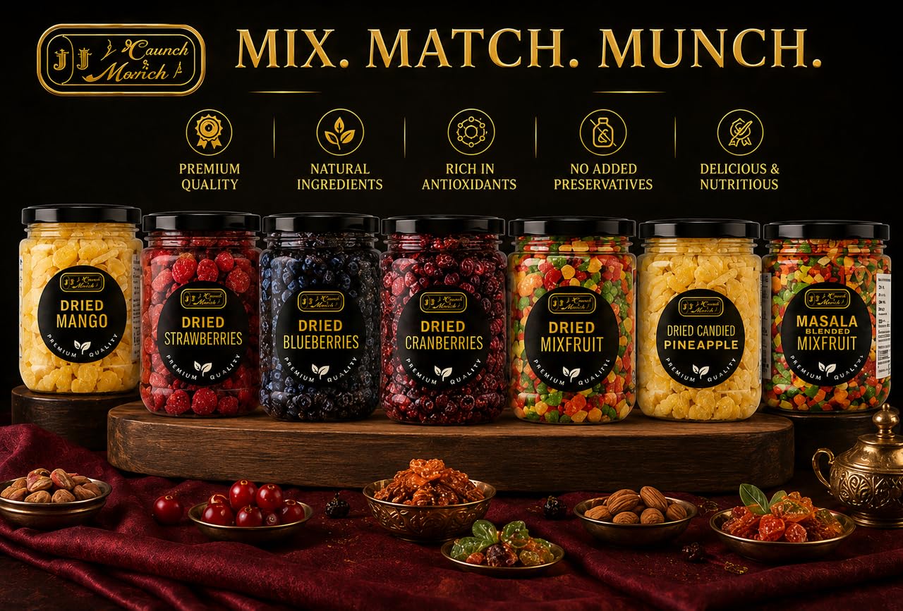 J J Crunch N Munch Dried Blueberries and Dried Cranberries, 120g Each, Combo Pack of 2 | Ready to Eat Dried Fruit Snack | No Artificial Colours | Premium Fruit Mix
