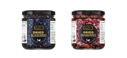 J J Crunch N Munch Dried Blueberries and Dried Cranberries, 120g Each, Combo Pack of 2 | Ready to Eat Dried Fruit Snack | No Artificial Colours | Premium Fruit Mix