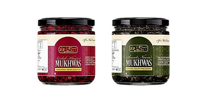 J J Crunch N Munch Mukhwas Combo Pack | Gulab Khajur & Sweet Neem Mukhwas | Traditional Indian Mouth Freshener & Digestive | 150g Each (Pack of 2)