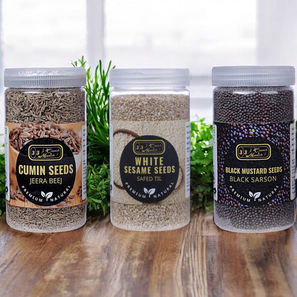 Home Essential Combo - Cumin, Sesame, and Mustard Seeds for Everyday Cooking