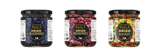 J J Crunch N Munch Blueberries and Cranberries and Mix Fruit, 120g Each, Combo Pack of 3 | Ready to Eat Dried Fruit Snack | No Artificial Colours | Premium Fruit