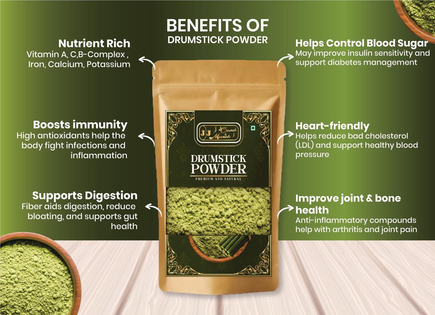 Pure Drumstick Powder 70G| A Superfood Boost of Calcium, Iron & Antioxidants | Non-GMO & Gluten-Free