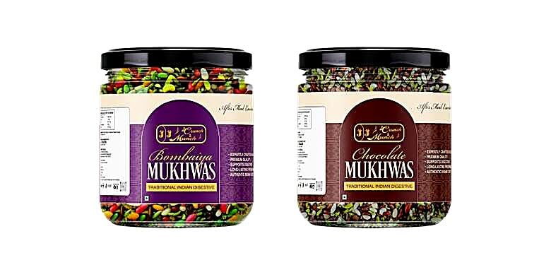 J J Crunch N Munch Bombaiya Mukhwas and Chocolate Traditional Indian Digestive, 150g Each, Pack of 2 Jars