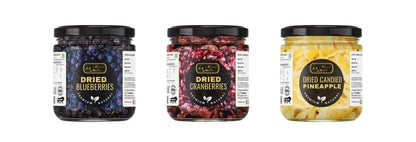 J J Crunch N Munch Dried Blueberries and Cranberries and Candied Pineapple, 120g Each, Combo Pack of 3 | Ready to Eat Dried Fruit Snack | No Artificial Colours