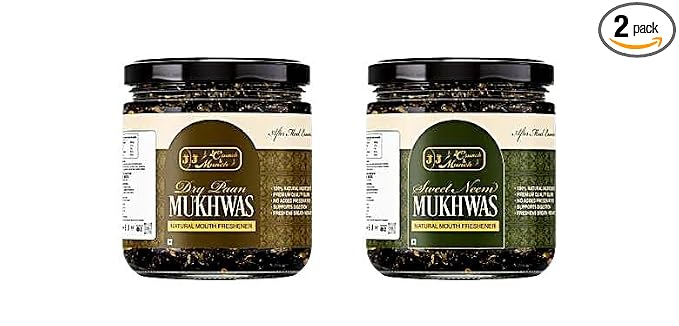 J J Crunch N Munch Dry Paan Mukhwas and Sweet Neem Natural Mouth Freshener, 150g Each, 2 Jars