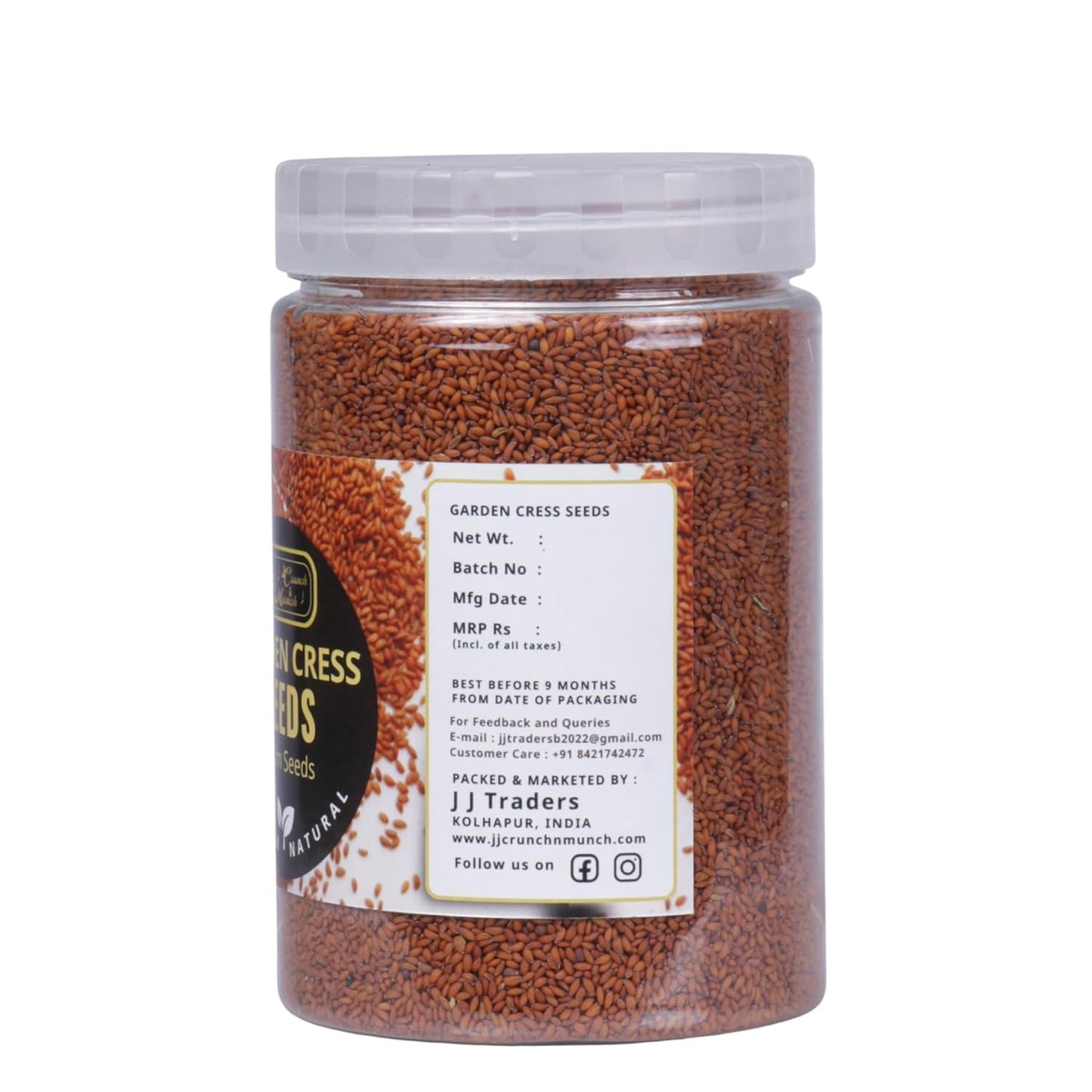 J J Crunch N Munch Garden Cress Seeds (Halim Seeds | Aliv Seeds | Asaliya Seeds) 350g | Non-GMO | Rich in Iron, Fiber & Omega-3