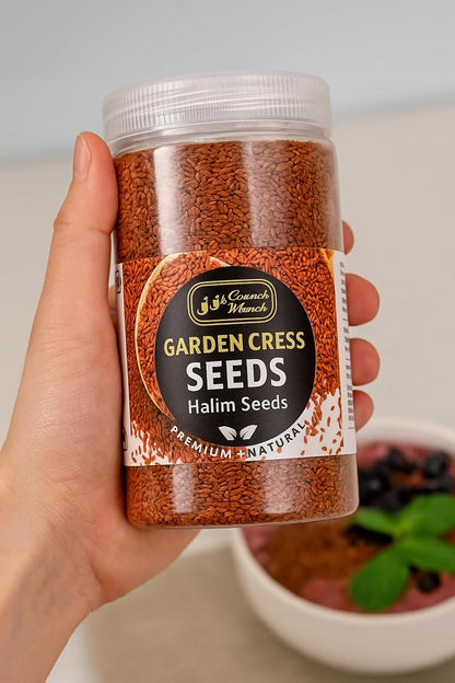 J J Crunch N Munch Garden Cress Seeds (Halim Seeds | Aliv Seeds | Asaliya Seeds) 350g | Non-GMO | Rich in Iron, Fiber & Omega-3