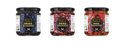 J J Crunch N Munch Dried Blueberries and Cranberries and Strawberries, 120g Each, Combo Pack of 3 | Ready to Eat Dried Fruit Snack | No Artificial Colours